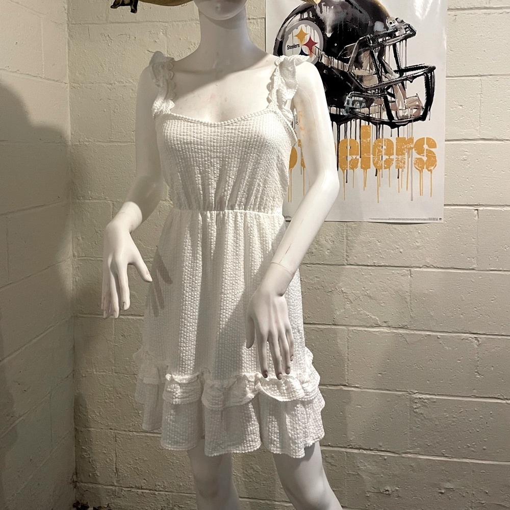 Caution to the Wind Ruffle Strap Mini Dress White NWOT - S